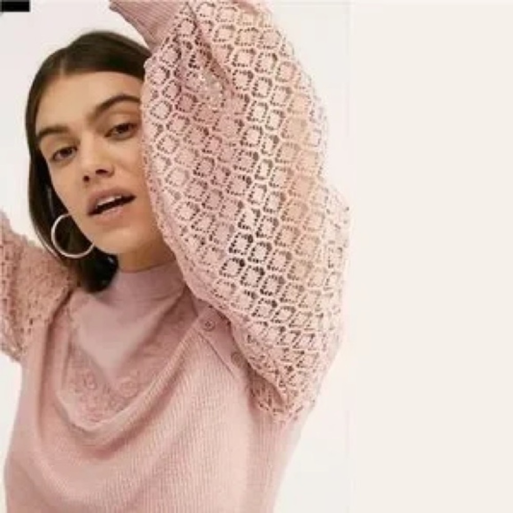 Free People Sweetest Thing Elegant Pink Lace Women's Top size small - Picture 3 of 16